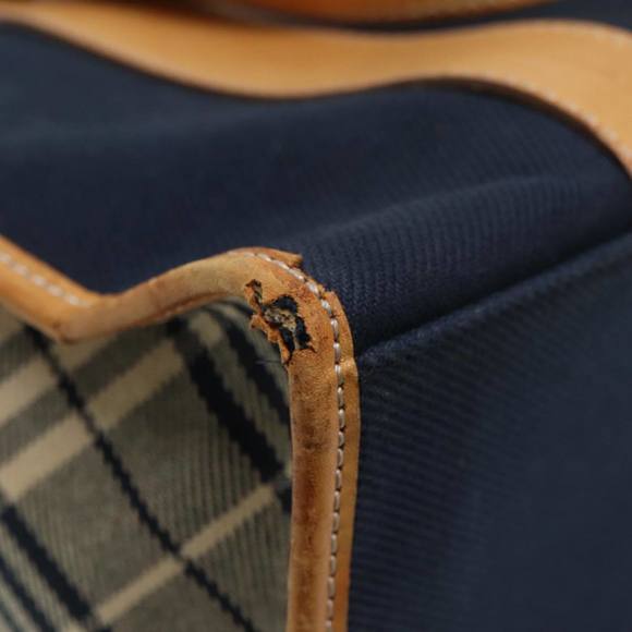 BURBERRY Nova Check Blue Label Hand Bag Canvas Navy Beige Auth ti2002 - Picture 9 of 16